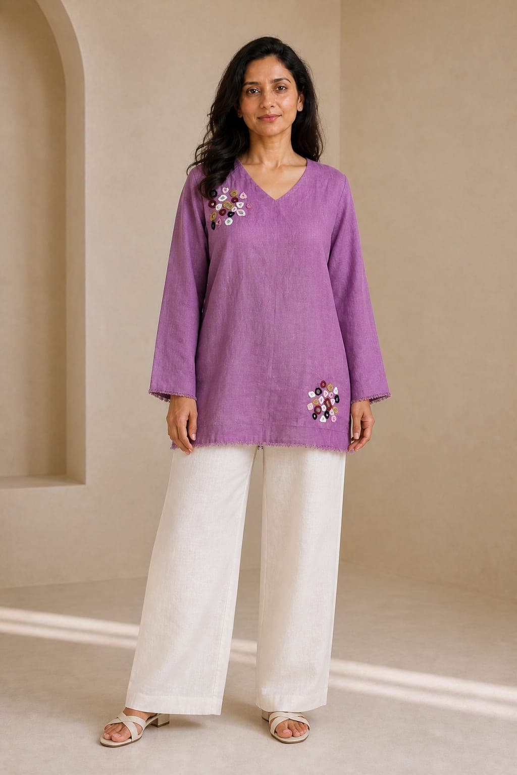 Dusk Applique Tunic - Deep purple traced with contrast applique