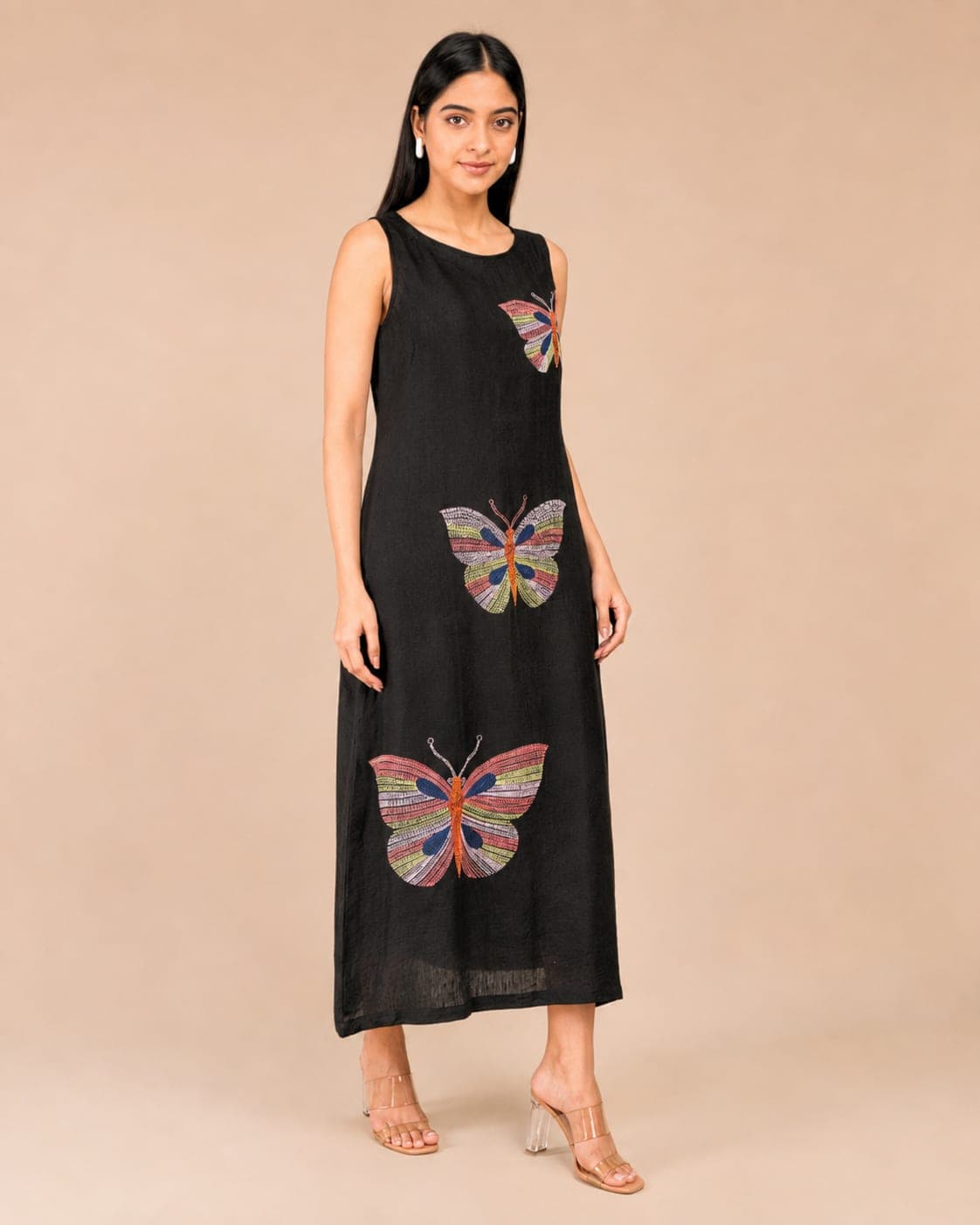 The Flutter Story, Papillon Noir Hand-Embroidered Linen Dress - view 2 of 5