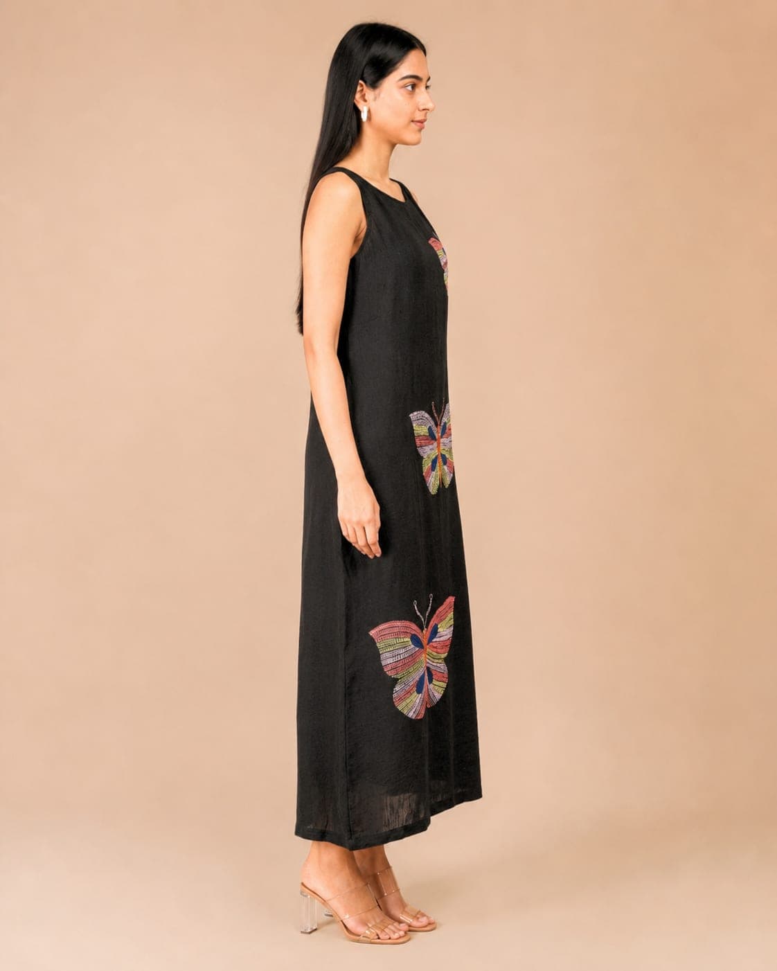 The Flutter Story, Papillon Noir Hand-Embroidered Linen Dress - view 3 of 5