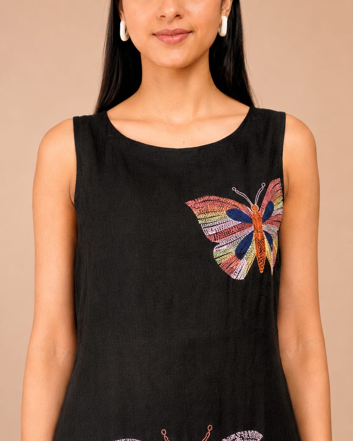 The Flutter Story, Papillon Noir Hand-Embroidered Linen Dress - view 5 of 5