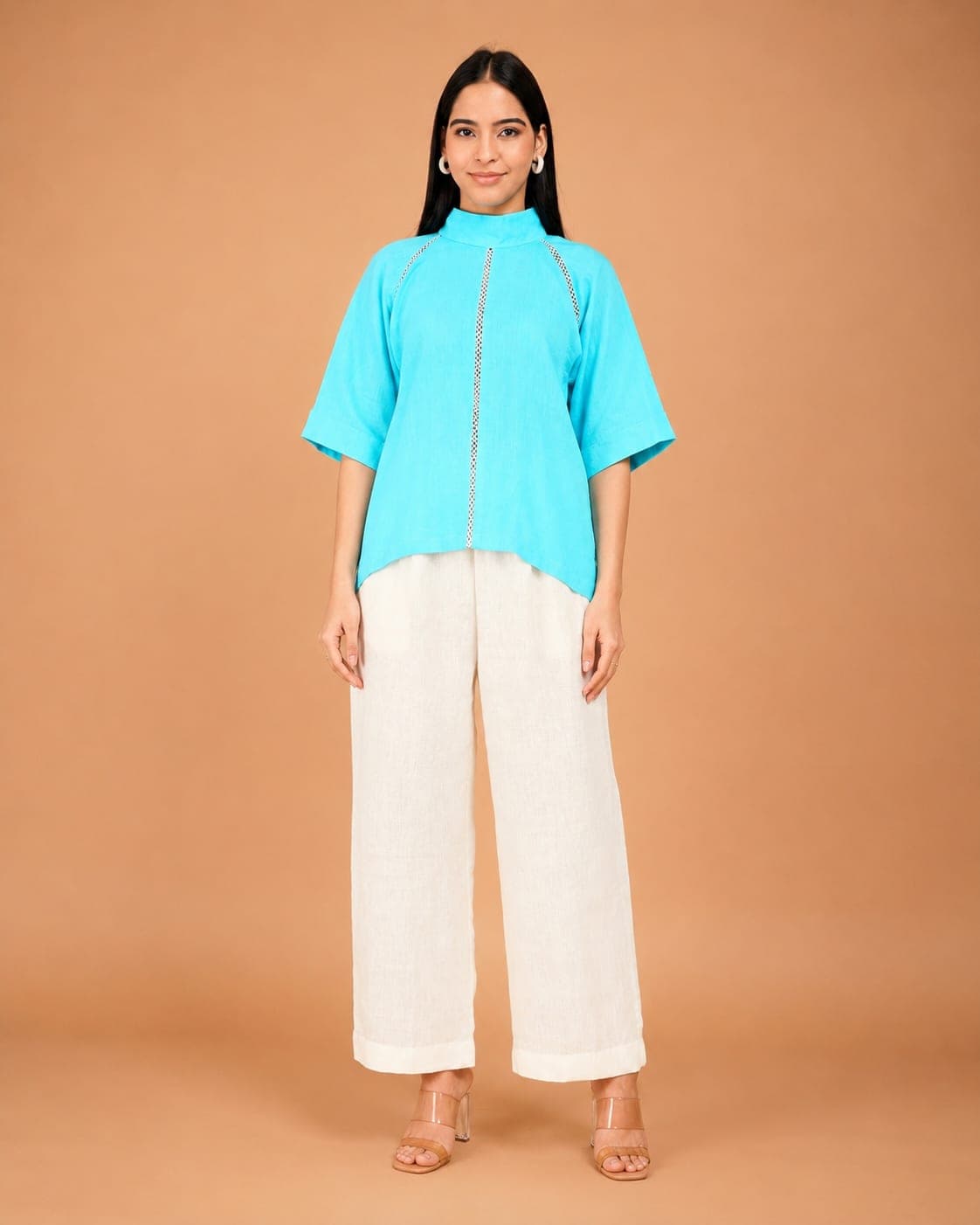 Front view of the Celeste Line linen top