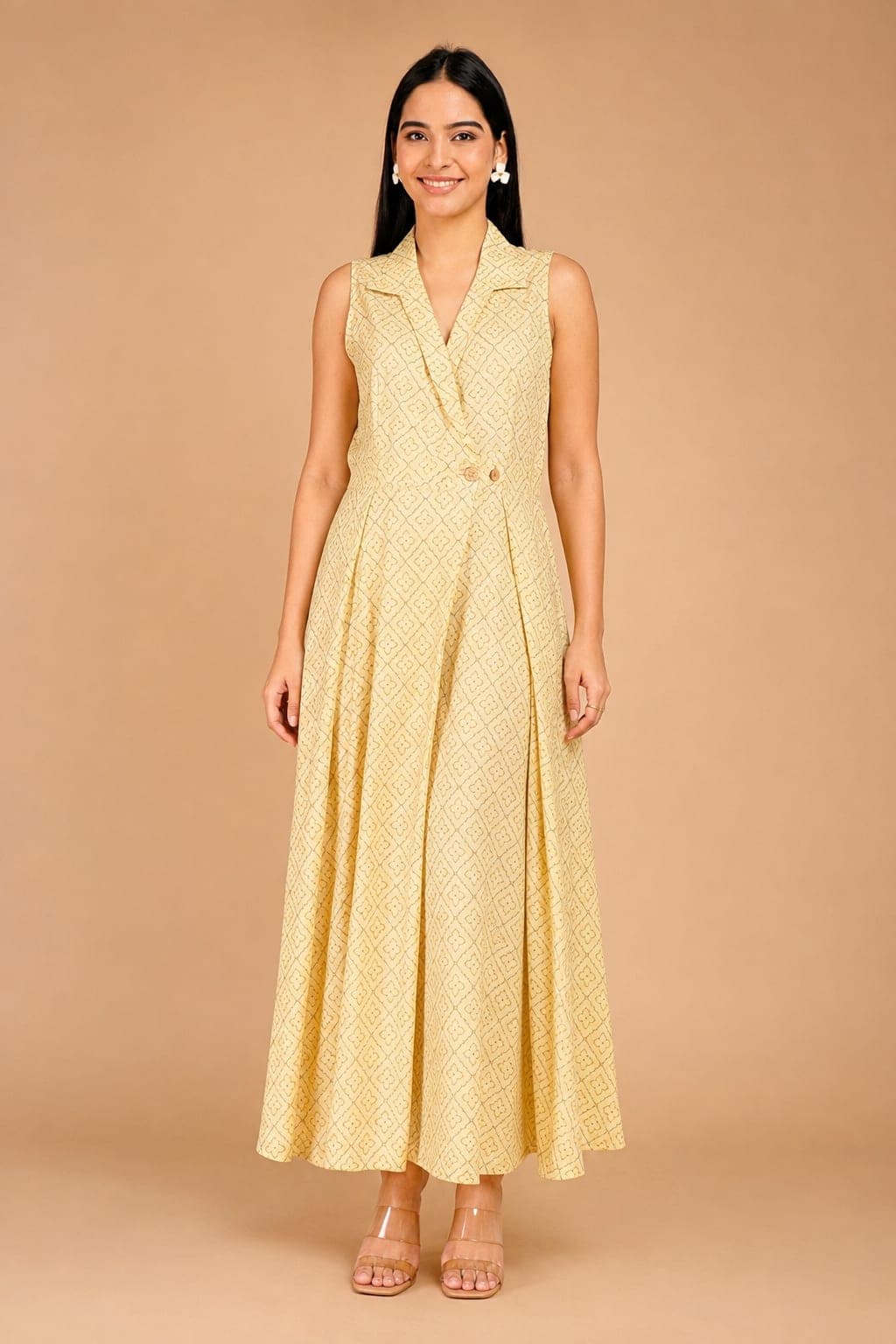 Golden Lattice Linen Wrap Dress - view 1 of 5