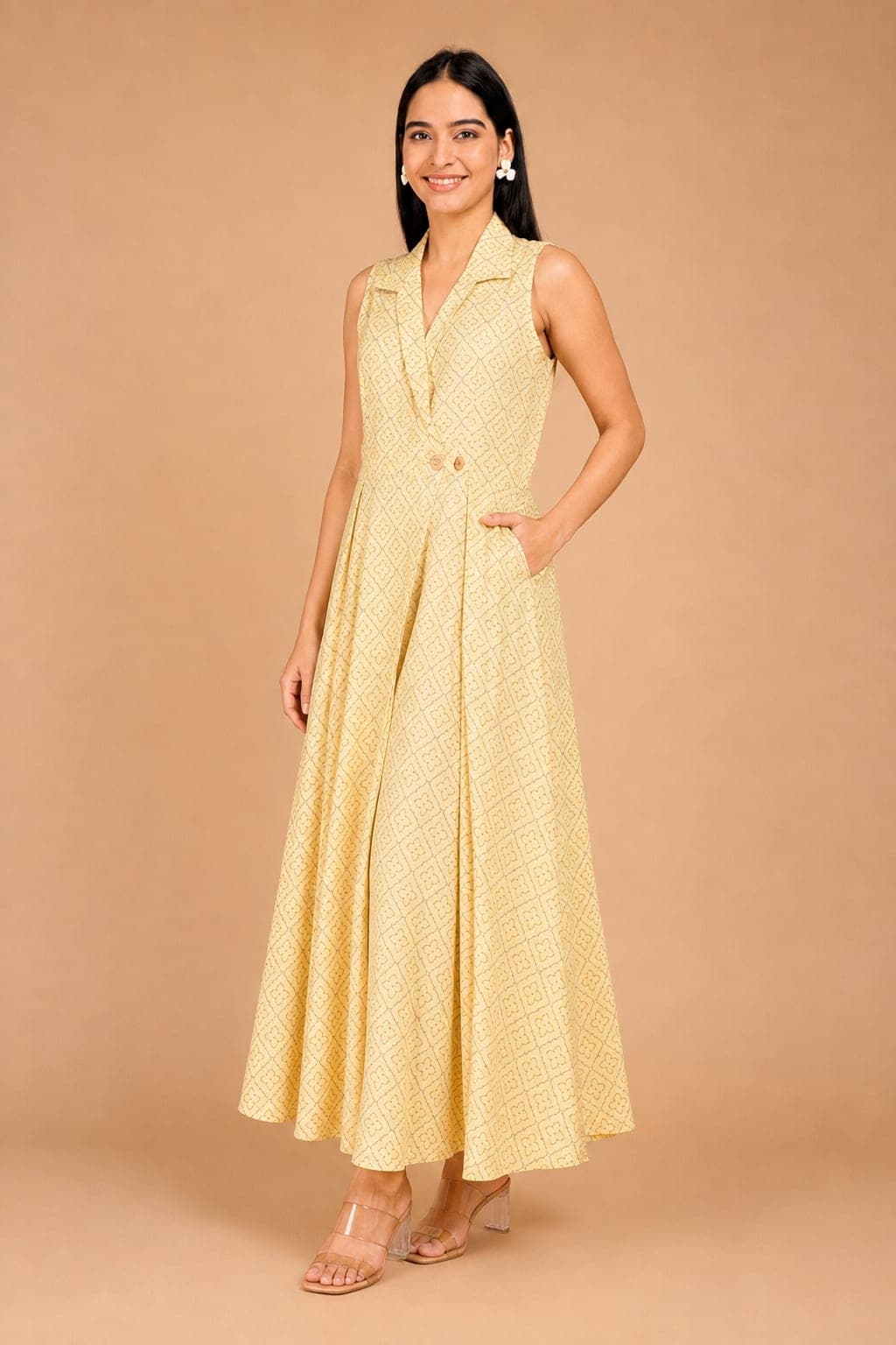 Golden Lattice Linen Wrap Dress - view 2 of 5