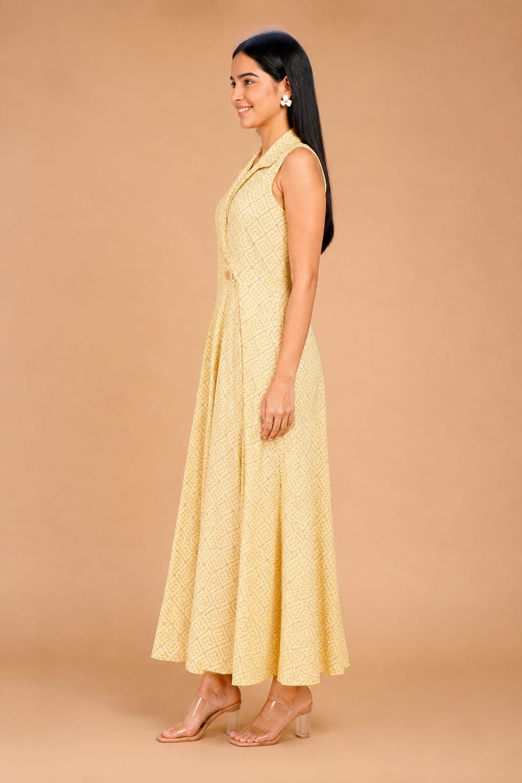 Golden Lattice Linen Wrap Dress - view 3 of 5
