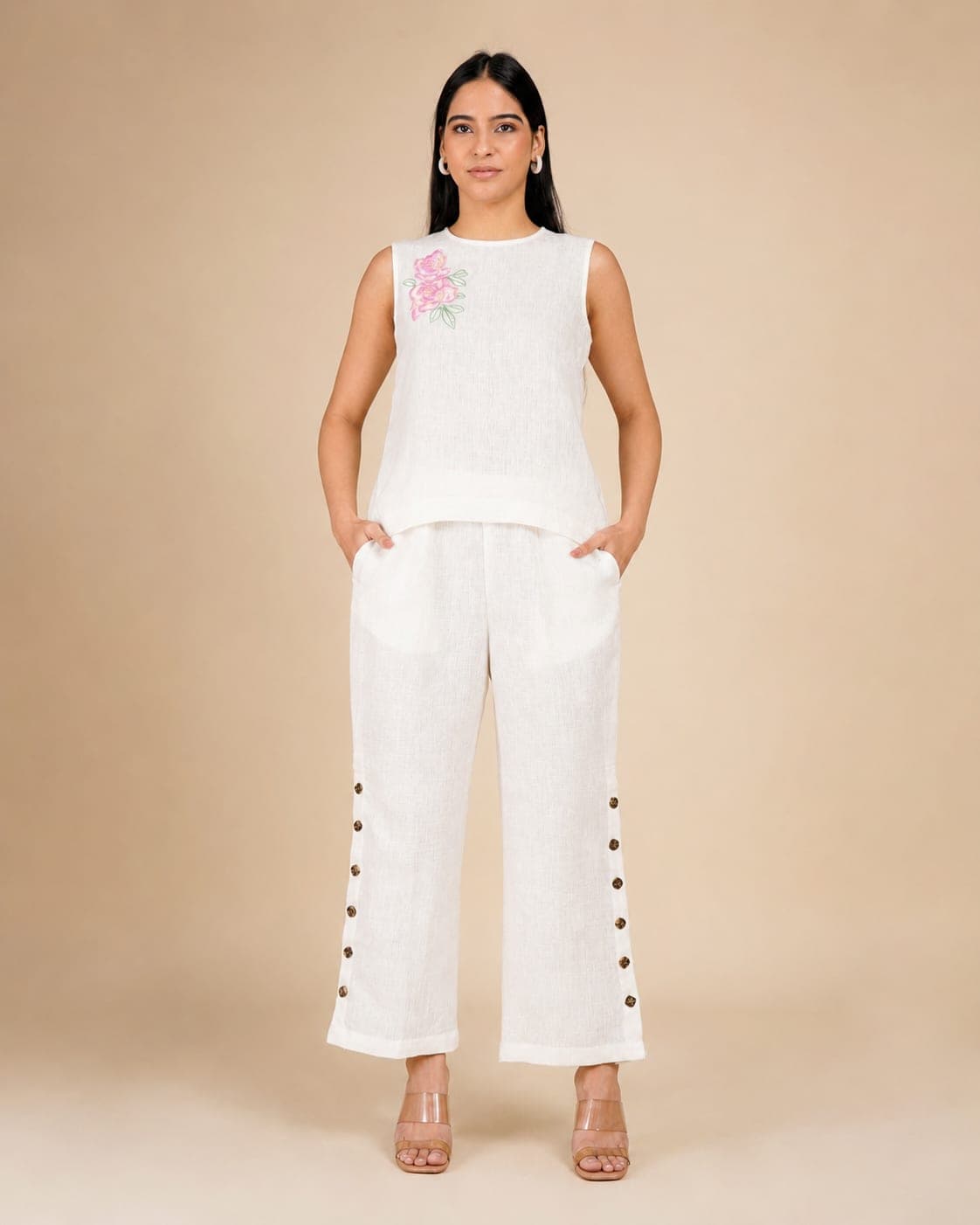 Ivory Bloom Hand-Embroidered Linen Co-Ord Set - view 1 of 5