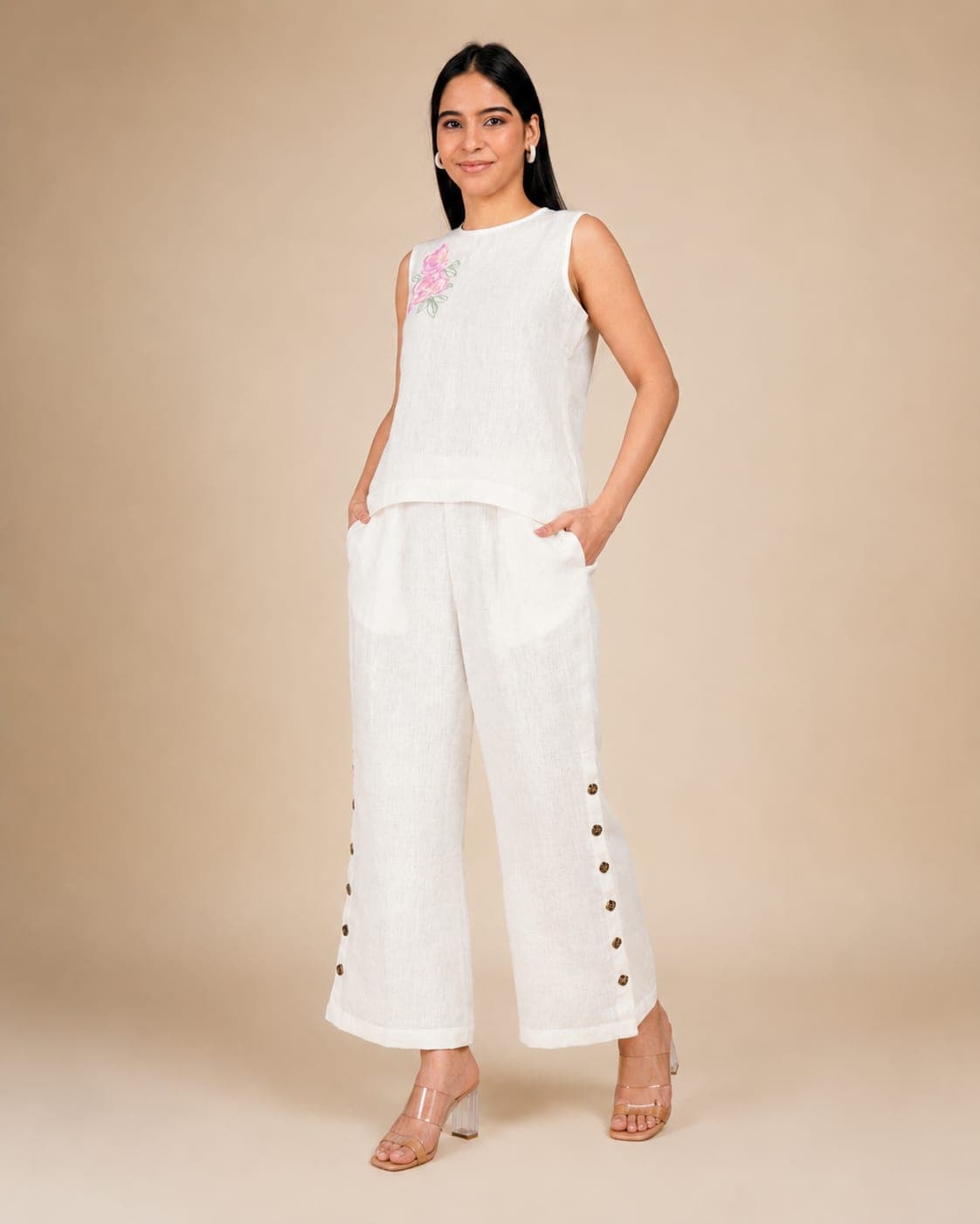 Ivory Bloom Hand-Embroidered Linen Co-Ord Set - view 2 of 5