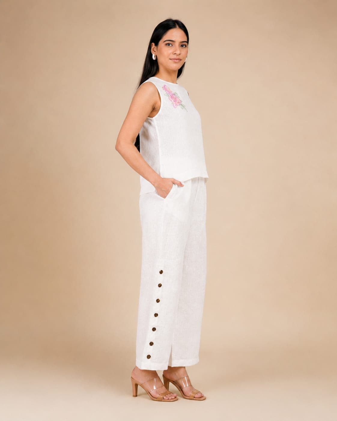 Ivory Bloom Hand-Embroidered Linen Co-Ord Set - view 3 of 5