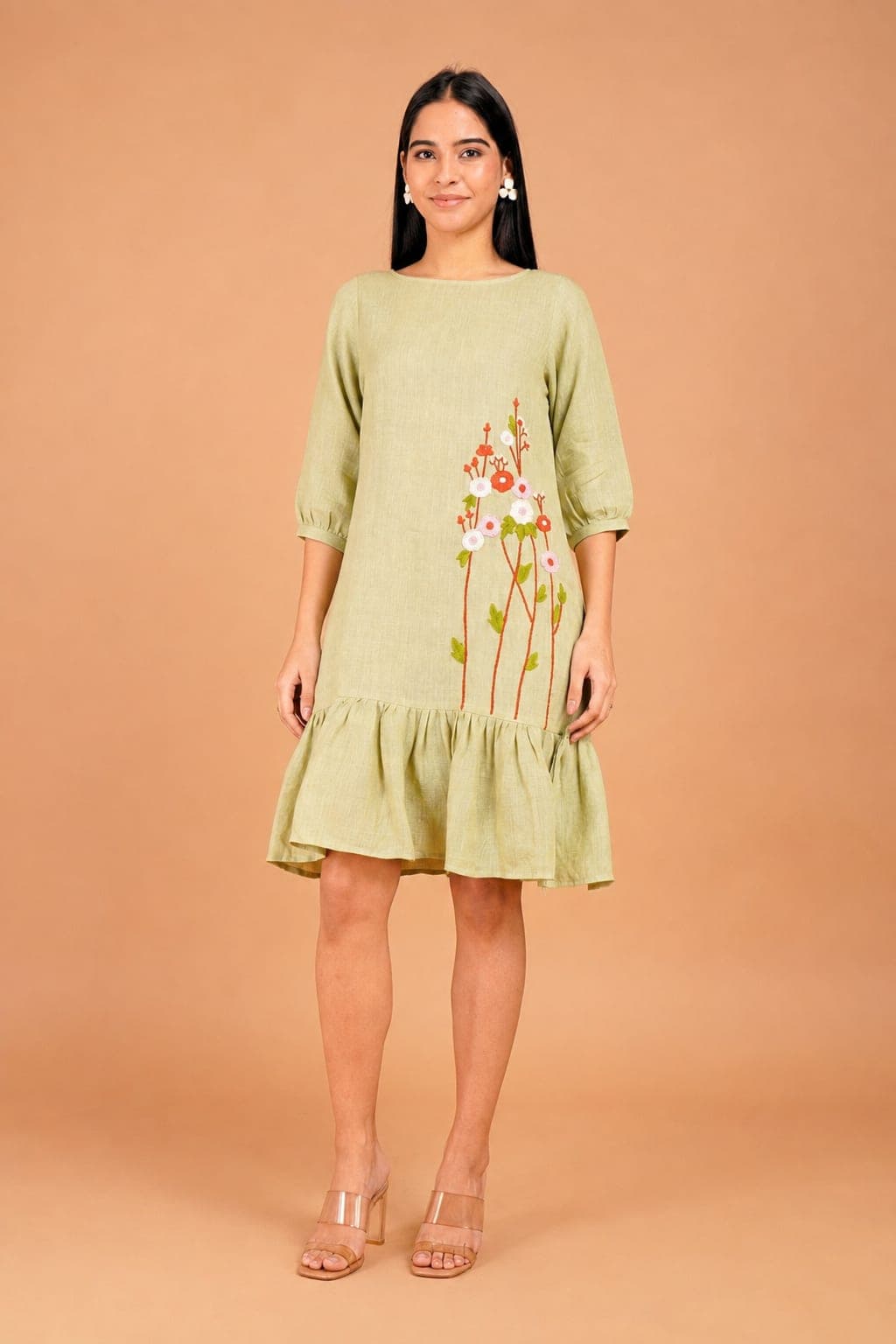Meadow Whisper Hand-Embroidered Linen Dress - view 1 of 5