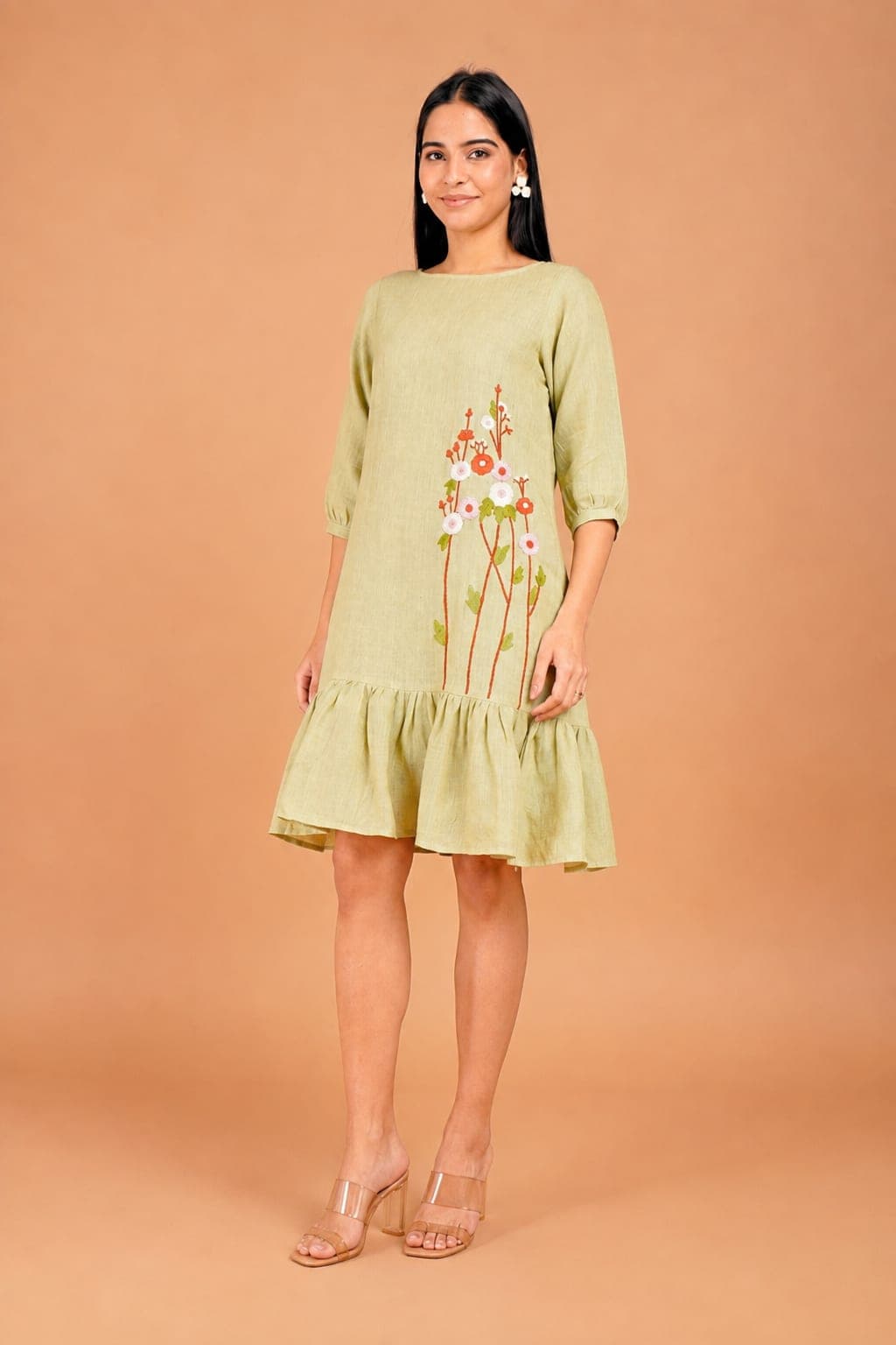 Meadow Whisper Hand-Embroidered Linen Dress - view 2 of 5