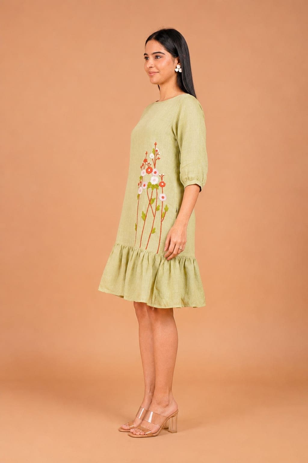 Meadow Whisper Hand-Embroidered Linen Dress - view 3 of 5