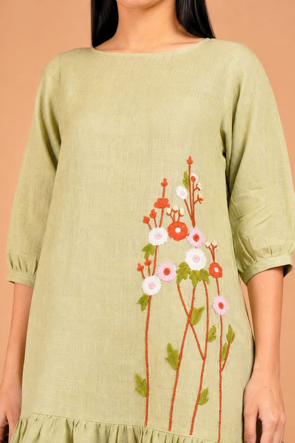 Meadow Whisper Hand-Embroidered Linen Dress - view 5 of 5