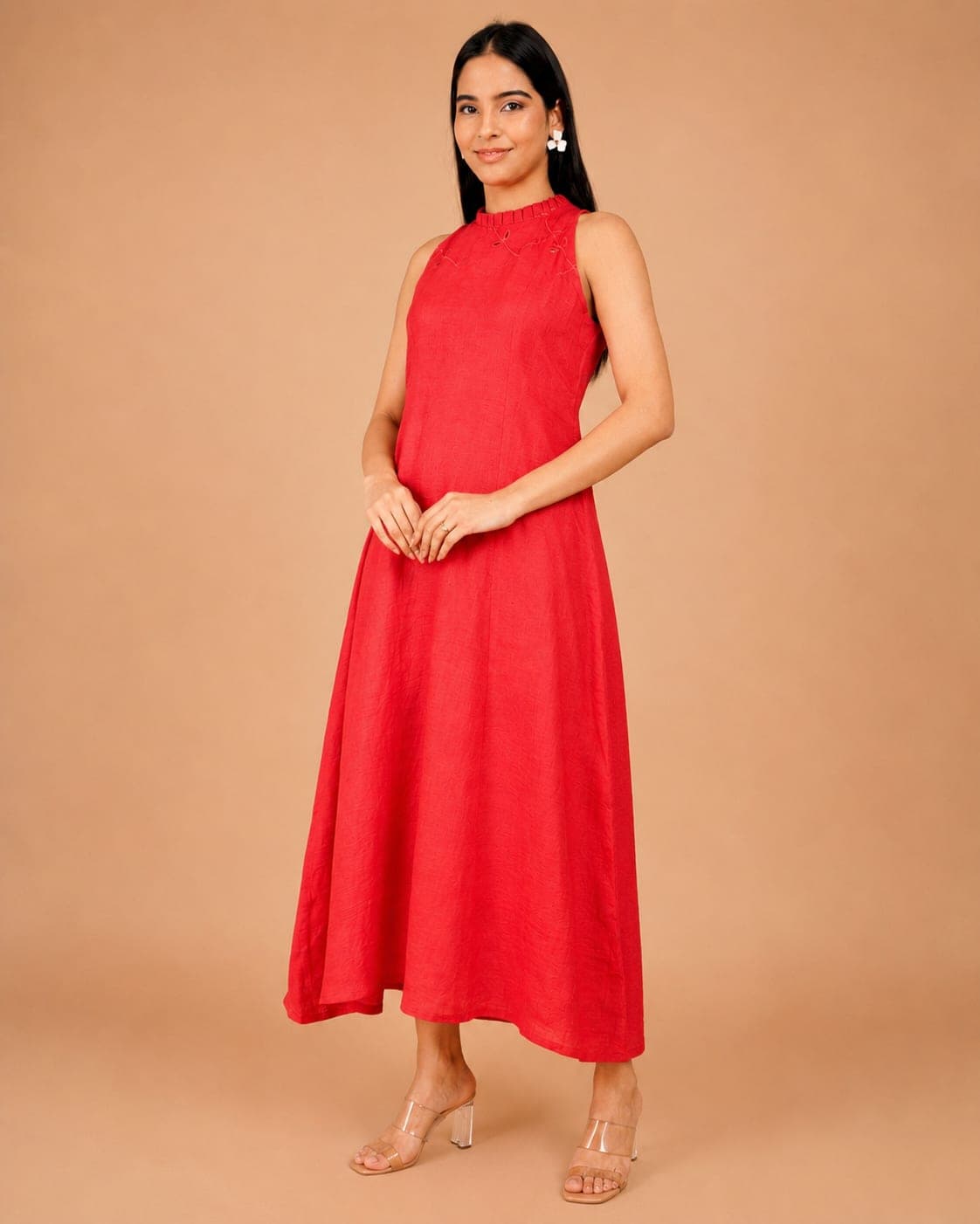 Scarlet Ember Linen Halter Dress - view 2 of 5