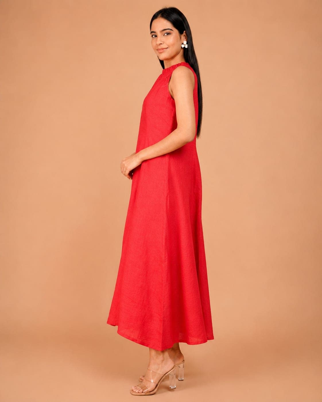Scarlet Ember Linen Halter Dress - view 3 of 5