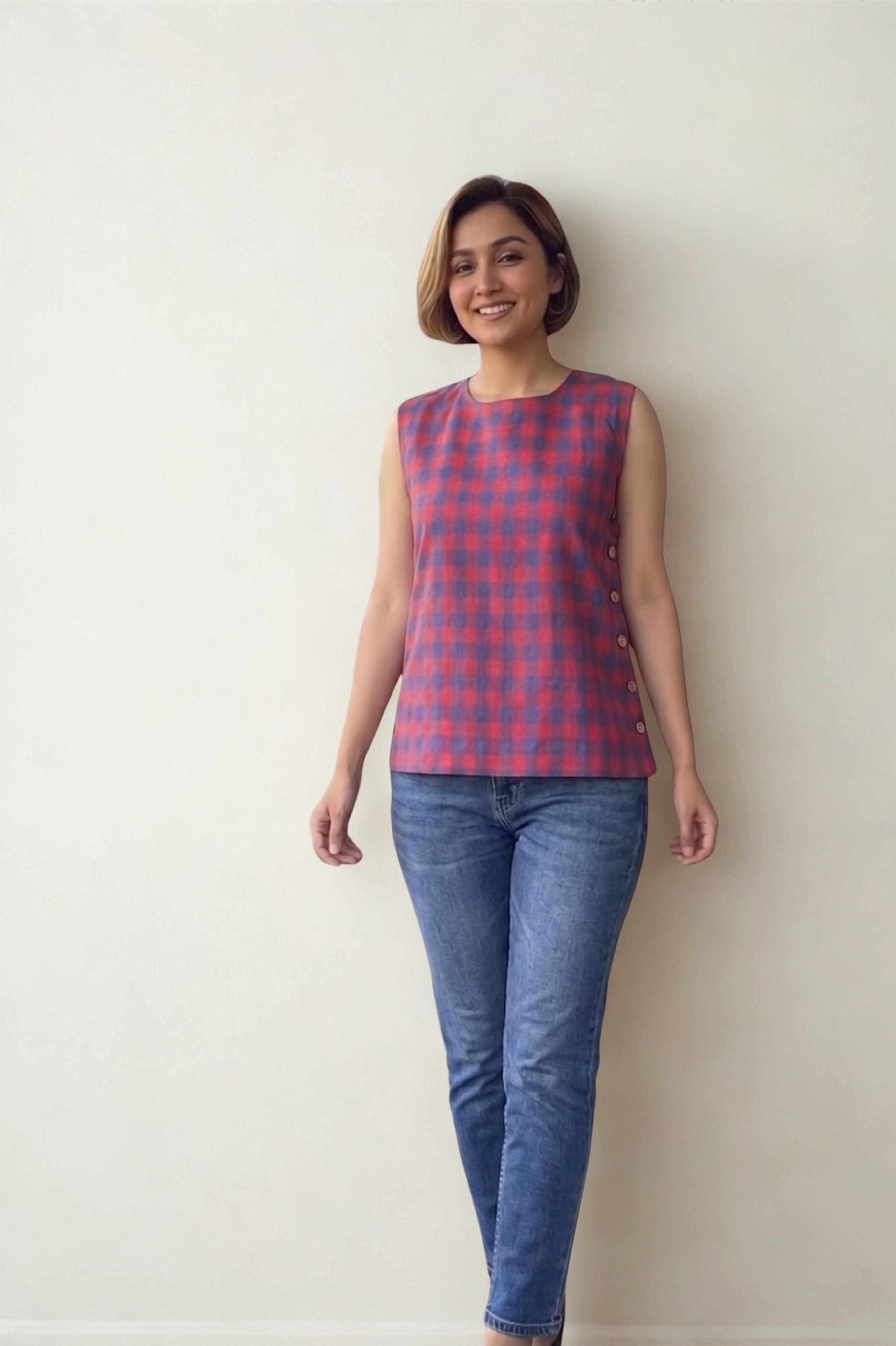 Crimson Grid Sleeveless Top - view 2 of 4