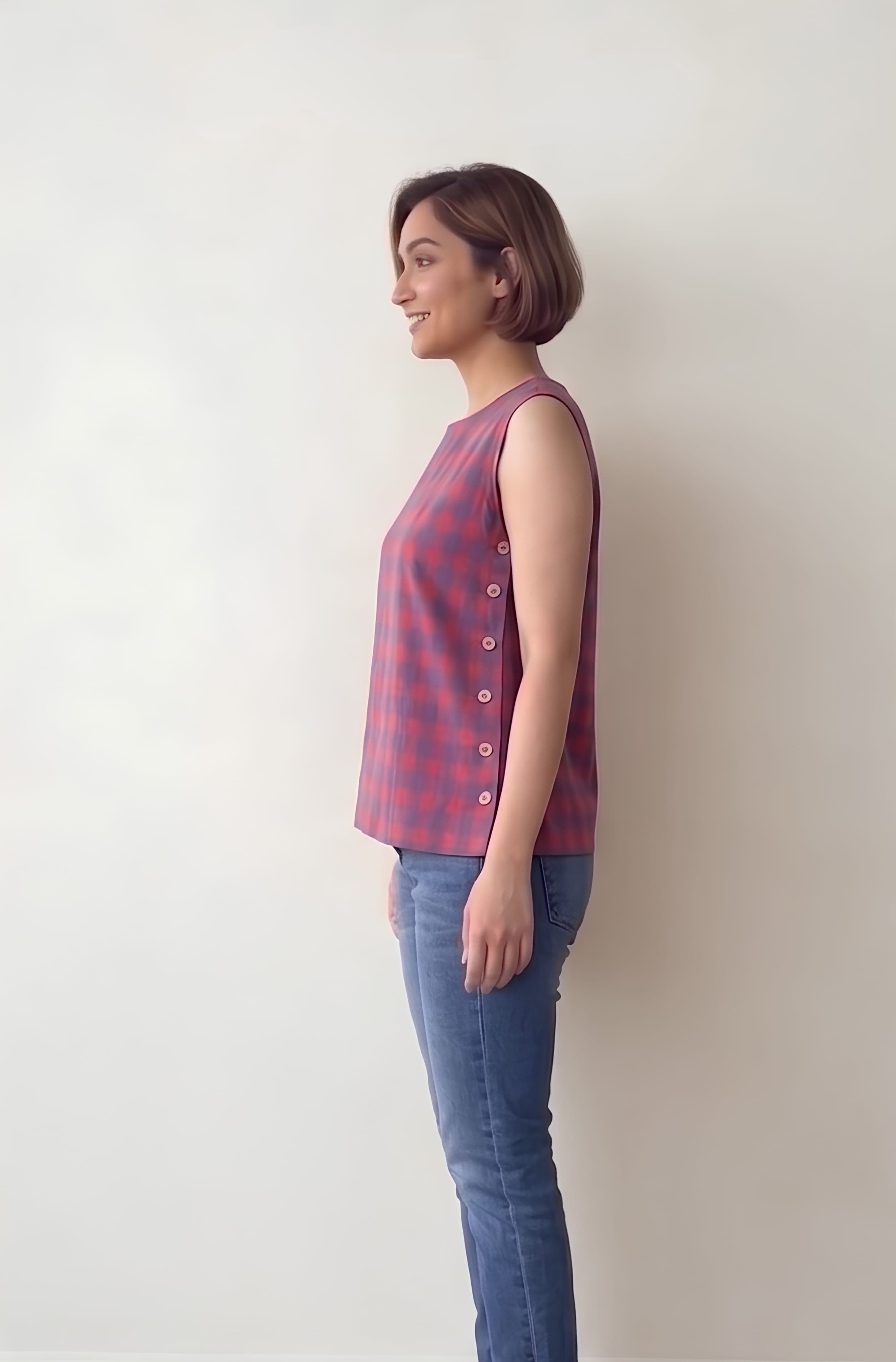 Crimson Grid Sleeveless Top - view 3 of 4