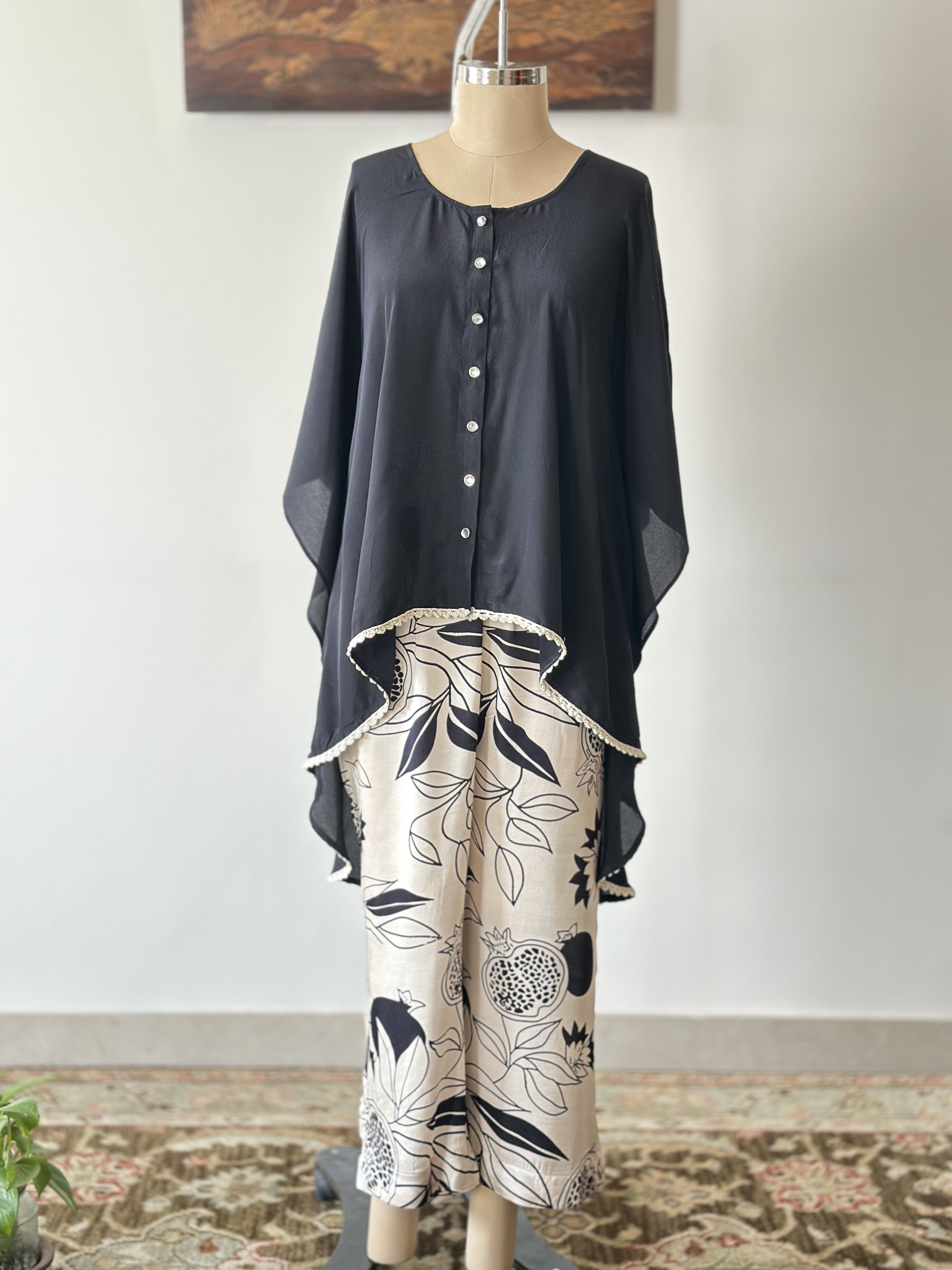 Midnight Botanical - Pure Crepe Kaftan Co-ord Set